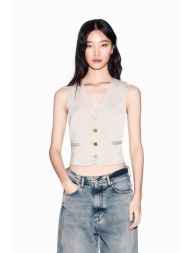 armani exchange γυναικείο γιλέκο με χρυσά κουμπιά - xw001954af21553 μπεζ