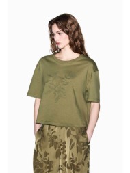 armani exchange γυναικείο cropped t-shirt με κέντημα - xw002298af16356 χακί