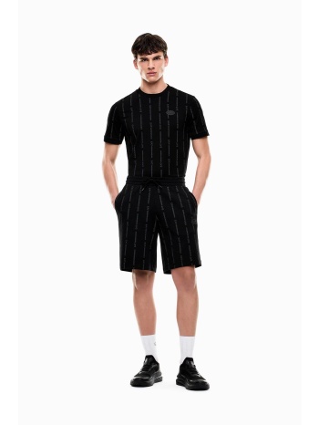 ea7 ανδρική βερμούδα με ελαστική μέση και ριγέ logo motif