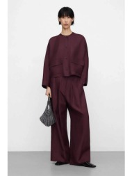 adolfo domínguez γυναικείο παντελόνι με διπλές πτυχώσεις wide leg - 268082020 μοβ