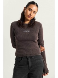 vans γυναικεία μπλούζα cropped standard fit `teri waffle` - vn000tbqblk1 μαύρο