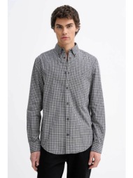 tommy jeans ανδρικό πουκάμισο με ριγέ σχέδιο και λογότυπο regular fit - dm0dm22423 γκρι
