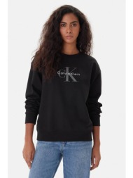 calvin klein jeans γυναικεία μπλούζα φούτερ μονόχρωμη με λογότυπο relaxed fit - lv047b234g μαύρο