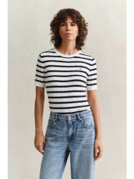 gant γυναικεία πλεκτή μπλούζα με ριγέ σχέδιο και cable knit pattern slim fit - 4800109 λευκό