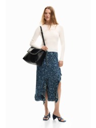 desigual γυναικεία midi φούστα denim με floral print `anem` - 26swfw04 denim blue