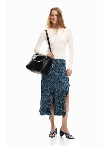 desigual γυναικεία midi φούστα denim με floral print `anem`