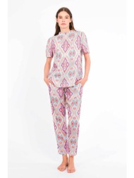 nimo with love γυναικείο παντελόνι με print `amber ikat` - amber pants γαλάζιο