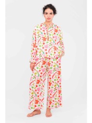 nimo with love γυναικείο παντελόνι με κεντήματα `fennel village` - fennel pants κοραλί