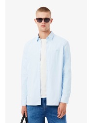 lacoste ανδρικό πουκάμισο με ριγέ σχέδιο και κεντημένο λογότυπο slim fit - ch0198 σιελ