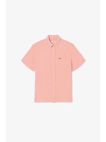 lacoste ανδρικό λινό πουκάμισο κοντομάνικο με τσέπη και