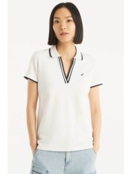 nautica γυναικεία μπλούζα πόλο πικέ με κεντημένο λογότυπο classic fit - 15k133 λευκό
