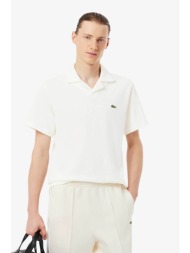lacoste ανδρική μπλούζα πόλο πικέ με λινάρι και κεντημένο λογότυπο classic fit - ph2449 λευκό