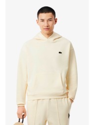 lacoste ανδρική μπλούζα φούτερ με κουκούλα και print στο πίσω μέρος loose fit - sh0518-00 κρέμ