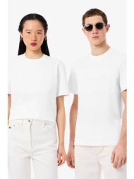 lacoste unisex t-shirt με ανάγλυφο λογότυπο classic fit - th0794 λευκό