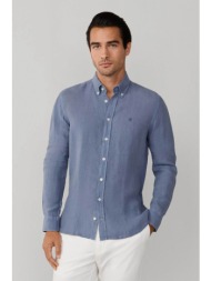 hackett ανδρικό λινό πουκάμισο button down με κεντημένο λογότυπο tailored fit - hm3010635 μπλε ανοιχ