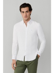 hackett ανδρικό λινό πουκάμισο button down με κεντημένο λογότυπο tailored fit - hm3010635 λευκό