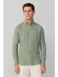 hackett ανδρικό λινό πουκάμισο button down με κεντημένο λογότυπο tailored fit - hm3010635 πράσινο αν