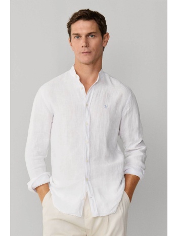 hackett ανδρικό λινό πουκάμισο μάο με κεντημένο λογότυπο