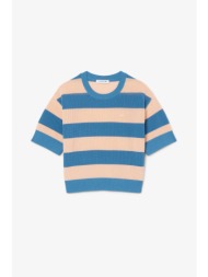 lacoste γυναικείο πουλόβερ με ριγέ σχέδιο και λογότυπο relaxed fit - af9859 μπλε