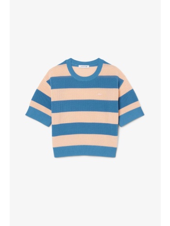 lacoste γυναικείο πουλόβερ με ριγέ σχέδιο και λογότυπο