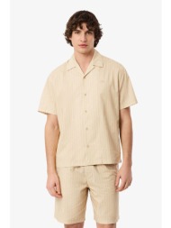 lacoste ανδρικό πουκάμισο twill με ριγέ σχέδιο και λογότυπο relaxed fit - ch2343 μπεζ