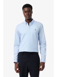 lacoste ανδρικό πουκάμισο button down με ψιλό καρό σχέδιο και λογότυπο regular fit - ch2433 σιελ