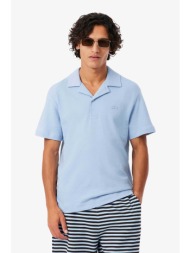 lacoste ανδρική μπλούζα πόλο textured με λογότυπο classic fit - dh1969 μπλε ανοιχτό