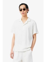 lacoste ανδρική μπλούζα πόλο textured με λογότυπο classic fit - dh1969 λευκό