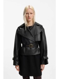 hugo boss γυναικείο μπουφάν δερμάτινο με ζώνη `lanitte` - 50560068 μαύρο