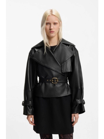 hugo boss γυναικείο μπουφάν δερμάτινο με ζώνη `lanitte` 