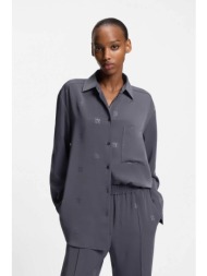 hugo boss γυναικείο πουκάμισο oversized με logo print `elodina` - 50553192 γκρι σκούρο