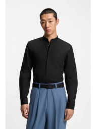 hugo boss ανδρικό πουκάμισο μονόχρωμο με μάο γιακάς slim fit `kaleb` - 50554690 μαύρο