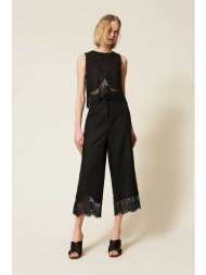 twinset γυναικείο παντελόνι λινό με δαντέλα - 261tt2184 μαύρο