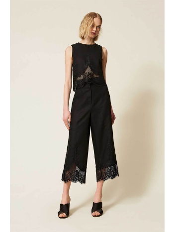 twinset γυναικείο παντελόνι λινό με δαντέλα - 261tt2184