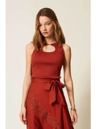 twinset γυναικείο τοπ αμάνικο με μεταλλικό logo - 261tt2280 κεραμιδί