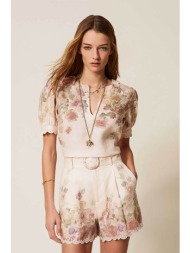 twinset γυναικείο σορτς λινό με floral σχέδιο - 261tt2572 ροζ