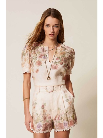 twinset γυναικείο σορτς λινό με floral σχέδιο - 261tt2572