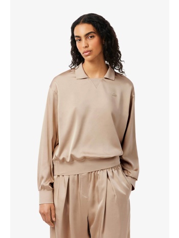 lacoste γυναικεία μπλούζα πόλο με σατέν όψη relaxed fit 