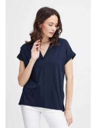 fransa γυναικεία μονόχρωμη μπλούζα με v λαιμόκοψη loose fit - 20613699 μπλε σκούρο