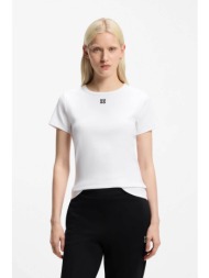 hugo boss γυναικείο τ-shirt με ανάγλυφο λογότυπο regular fit `deloris` - 50512002 λευκό