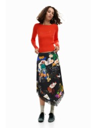 desigual γυναικεία midi φούστα με floral print regular fit `vent arty` - 26swfw03 μαύρο