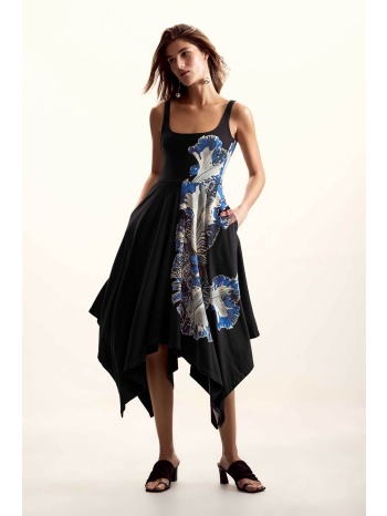 desigual γυναικείο midi αμάνικο φόρεμα με floral print και