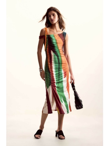 desigual γυναικείο midi φόρεμα με ριγέ σχέδιο και