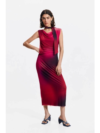 desigual γυναικείο midi αμάνικο φόρεμα ντεγκραντέ slim fit