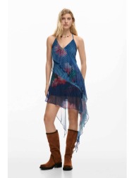desigual γυναικείο mini αμάνικο φόρεμα με all-over print και ασύμμετρο τελείωμα `nora` - 26swvk36 μπ