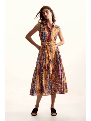 desigual γυναικείο midi αμάνικο φόρεμα σεμιζιέ με all-over