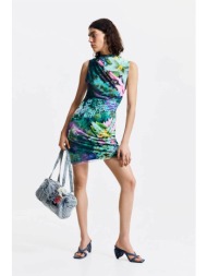 desigual γυναικείο mini αμάνικο φόρεμα με all-over print `carrington` - 26swvk40 κυπαρισσί