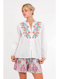 nimo with love γυναικεία μπλούζα με κέντημα `catnep` - catnep blouse λευκό