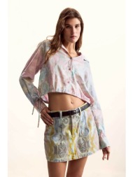 desigual γυναικείo πουκάμισο με floral print cropped `cam flowers` by christian lacroix - 26swcw25 ε