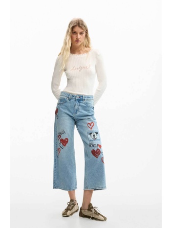 desigual γυναικείo τζιν παντελόνι με print `mickey mouse™`